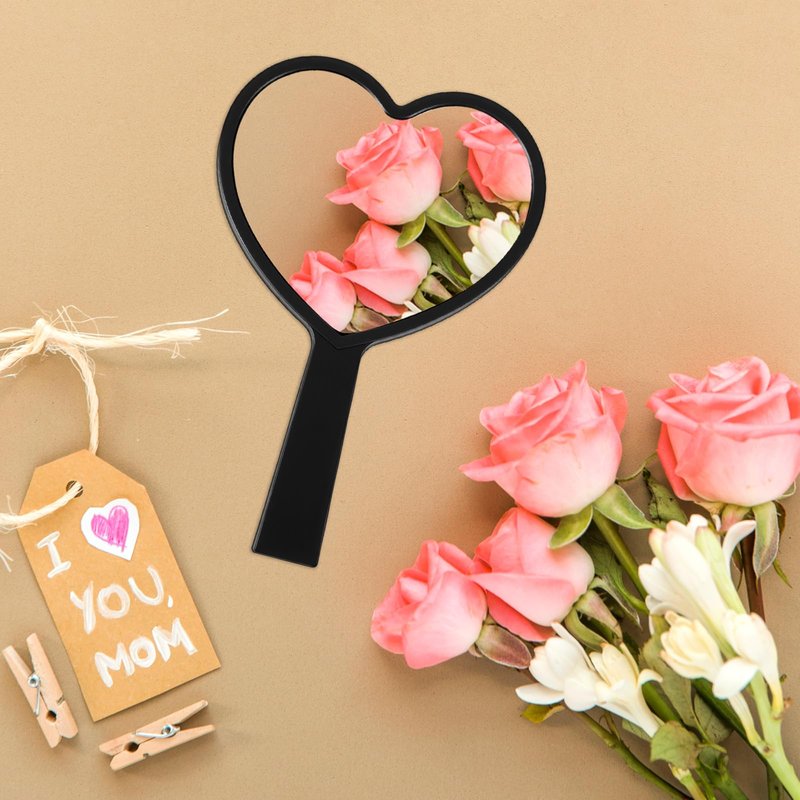 Bremorou Heart Shaped Handheld Mirror with Handle Black Drop-Resistant Small Heart Mirrors Cute Portable Travel Makeup Hand Mirrors Mini Hearts Cosmetic Lash Mirror for Women Girls (Black)