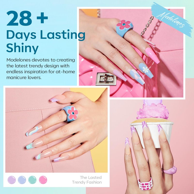 modelones Gel Nail Polish Set, 6 Colors 2026 Spring Summer Pastel Gel Polish Set with Nail Art Liner Brush Soft Pink White Light Purple Blue Green Nude Painting Nail Polish Kit Mothersday DIY Gift