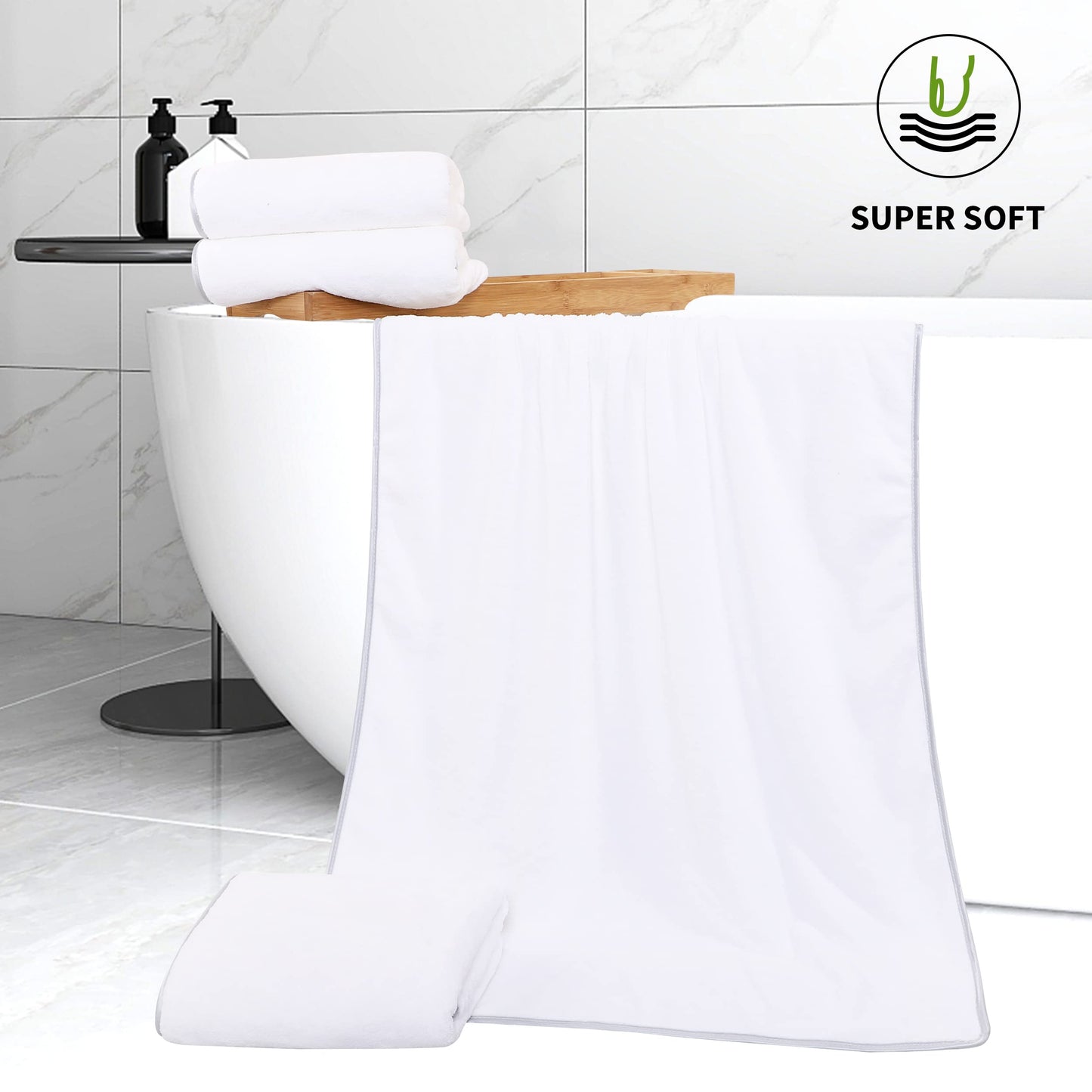 Cosy Family Microfiber 4 Pack Bath Towel Set, Lightweight and Quick Drying, Ultra Soft Highly Absorbent Towels for Bathroom, Gym, Hotel, Beach and Spa (White)