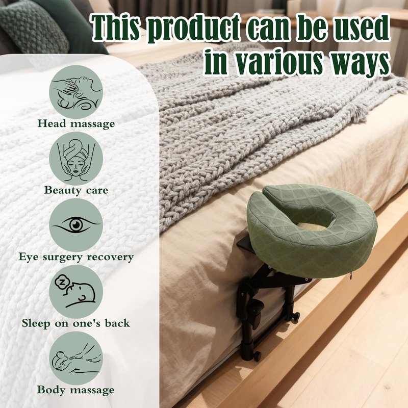 GOKKYOA Massage Headrest for Bed Face Cradle, Adjustable Massage Attachment for Mattress, Portable Massage Head Rest for Mattress, Face Down Pillow After Eye Surgery (Turquoise)