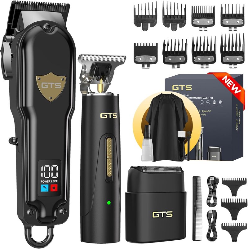 Professional Hair Clippers for Men - Cordless Haircut Kit with Beard Trimmer & IPX7 Electric Shaver | Rechargeable Barber Clippers, LED Display, Black