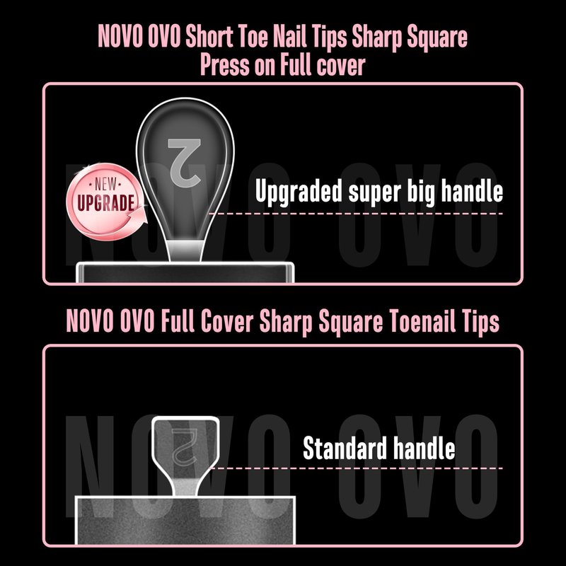 NOVO OVO XS XXS Toe Nail Tips Press on Full cover, Soft Gel False Toenail Extension Kit, Pre-etched Clear Matte Fake Nails for Salon DIY Acrylic Pedicure