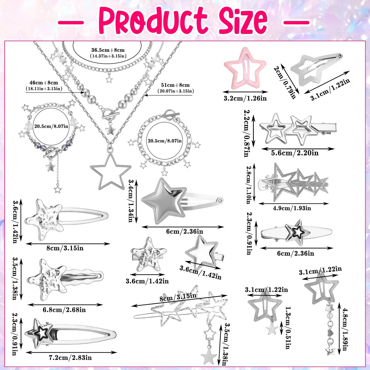 ZhouBoat 45PCS Y2K Hair Clips for Women Girls Star Barrettes Necklace Bracelets Set Kawaii Retro 2000s Hair Accessories Festival Rave Grunge Aesthetic