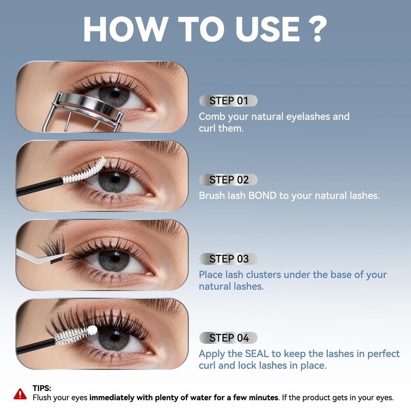 Lash Bond and Seal AiryCute, 150H Long Lasting Waterproof Lash Glue for Eyelash Clusters, Strong Hold, Latex-Free & Non-Irritating Extension Glue for Sensitive Eyes & DIY at Home(White 5ml+5ml)
