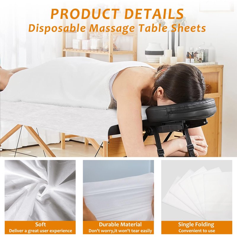 Bozikey 100PCS Massage Table Sheets, Disposable Bed Sheets for Massage Table, Spa Bed Covers for Esthetician, Tattoo, Waxing, Lash Bed, Salon Table, Non-Woven Fabric 71" x 31" (White)