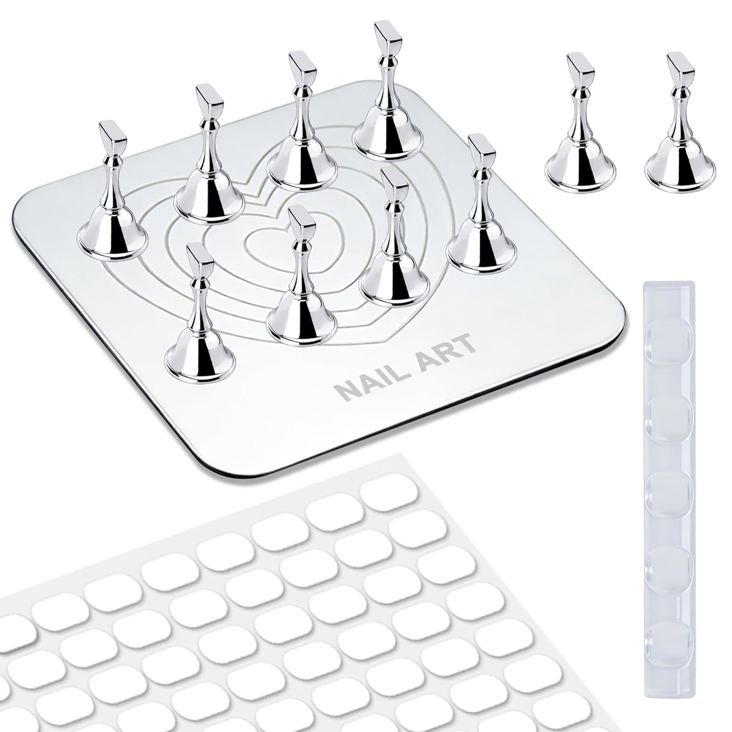 Skiennix Nail Stand - Magnetic Acrylic Press-On Display Holder with Metal Base & Double-Sided Tape
