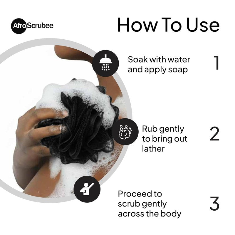 AfroScrubee Authentic African Net Sponge Exfoliating Bath Sponge (Black)