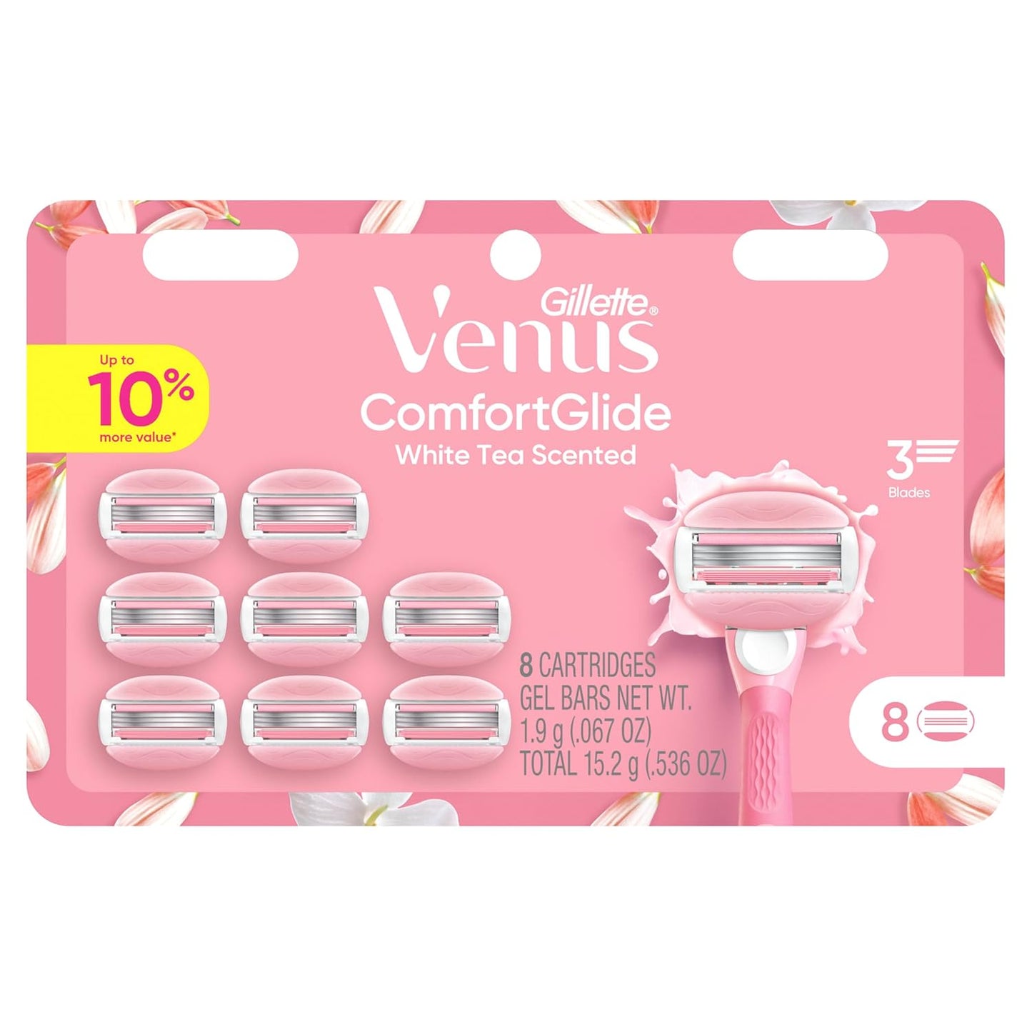 Venus ComfortGlide Women's Razor Blades - White Tea Scented with Built-In Shave Gel Bars | 8 Refills