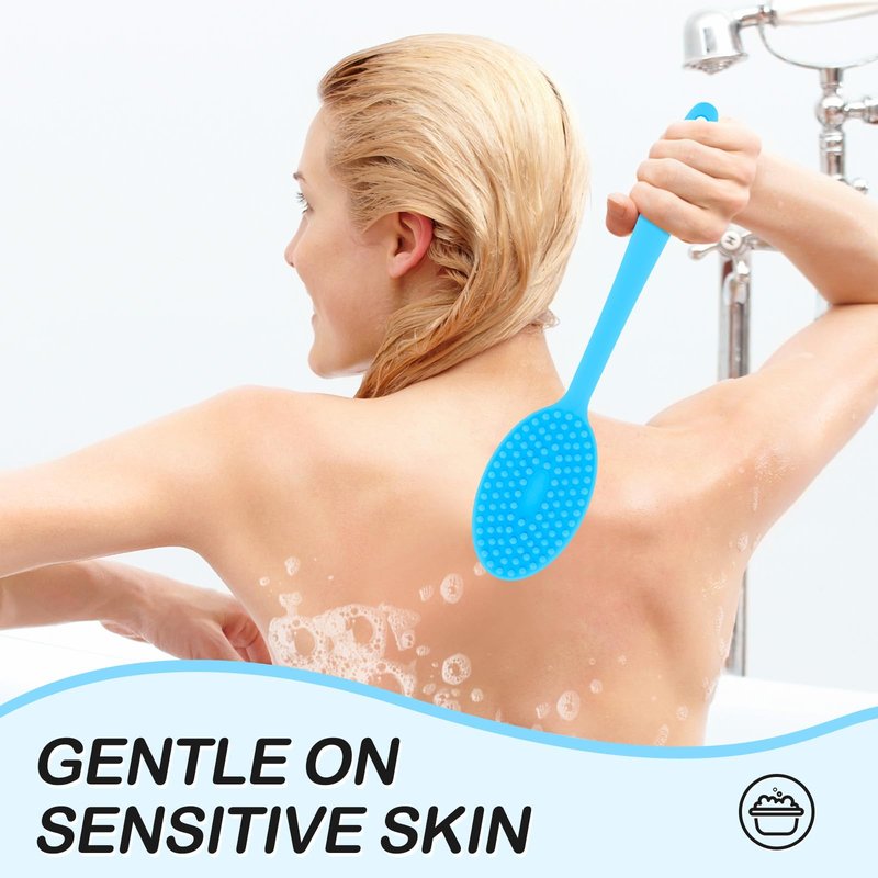 Silicone Body Scrubber with Handle,Double Sided Shower Brush-Body Exfoliator Scrubber&Soft Silicone Bath Body Brush.Massage Can Produce Rich Foam is Cleanse Every inch of Your Skin Simply Effectively