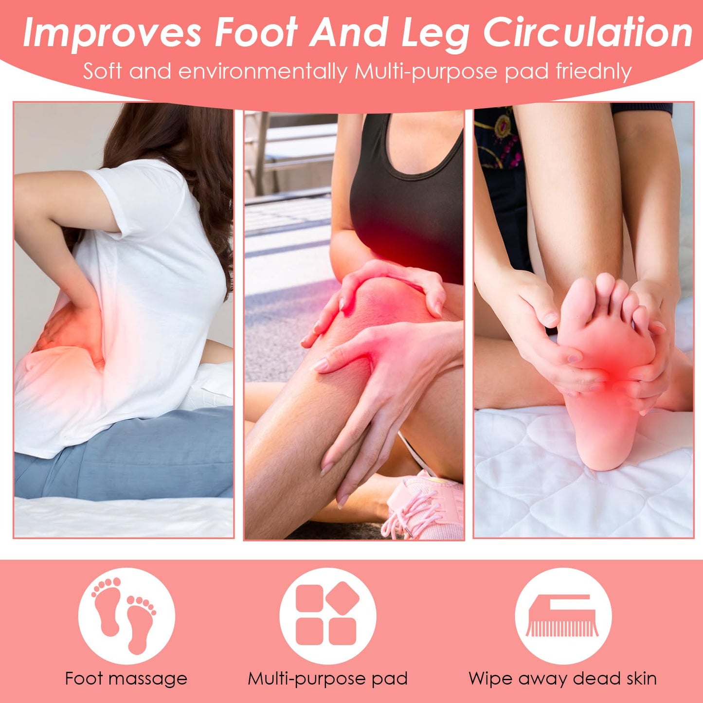 Guduling Foot Shower Scrubber,Silicone Shower Feet Scrubber Mat,with Non-Slip Suction Cups,Exfoliating Bath Wash Pad,Foot and Back Scrubbers for Showers Floor, Pink