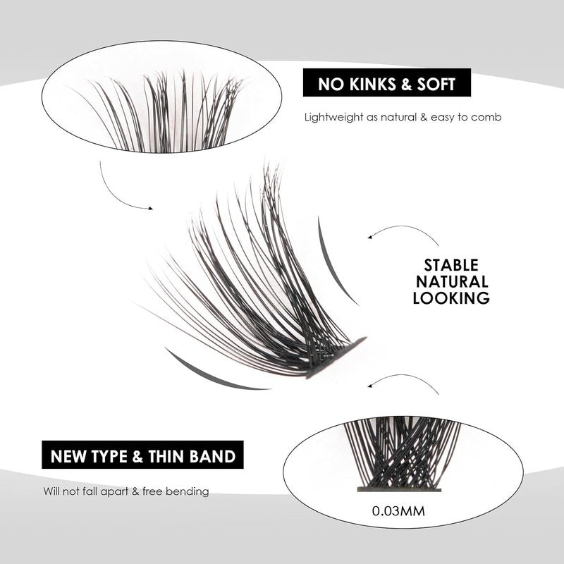 DIY Lash Extensions Kit - 320pcs Individual Lash Clusters 30D & 40D | Applicator, Bond & Seal, Glue Remover, 10-16mm