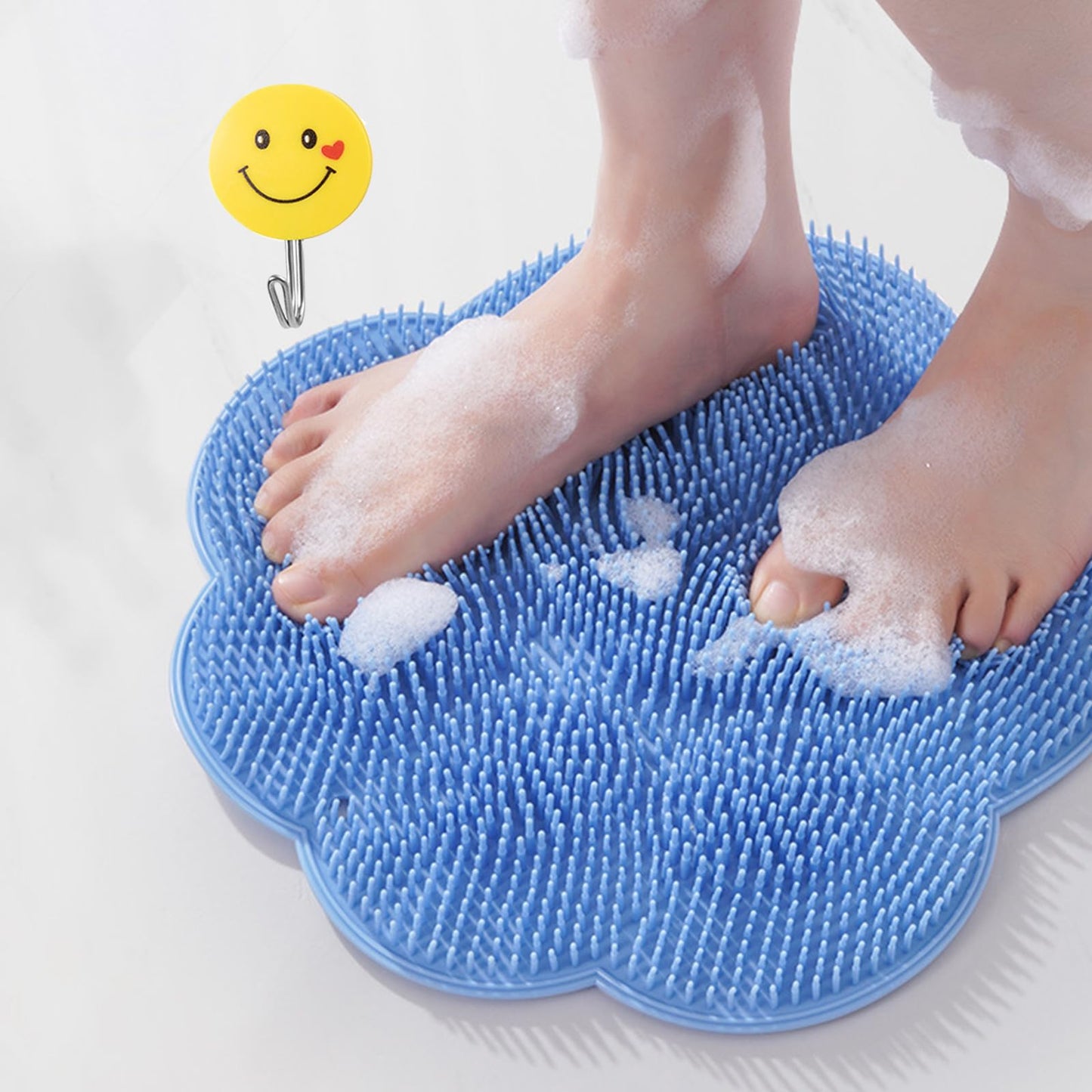 Foot Scrubber in Shower,Shower Foot Scrubber Mat,Silicone Foot Scrubber for Shower,Silicone Body Scrubber with Suction Cups,Bath Feet Scrub Mat with Storage Hook(Blue)