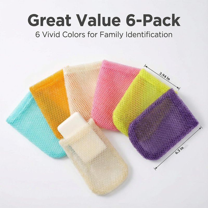 6 Pack Mesh Soap Bags for Soap Bars, Colorful Soaps Saver Bag Flexible Drawstring Exfoliating Mesh Pouch for Store Bath Products Body Facial Shower Cleaning Shower Gel Cleasing Mil, 6.3×3.9×0.4 Inch