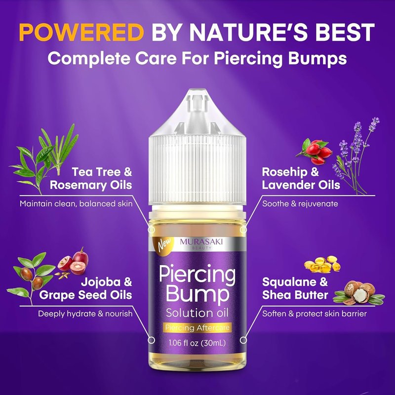 Piercing & Keloid Bump Solution Oil & Gel Kit, Piercing Aftercare Treatment Piercing Bump Solution Aftercare Oil (30 mL) + Keloid Bump Removal Gel (20 g) (2 Pack)