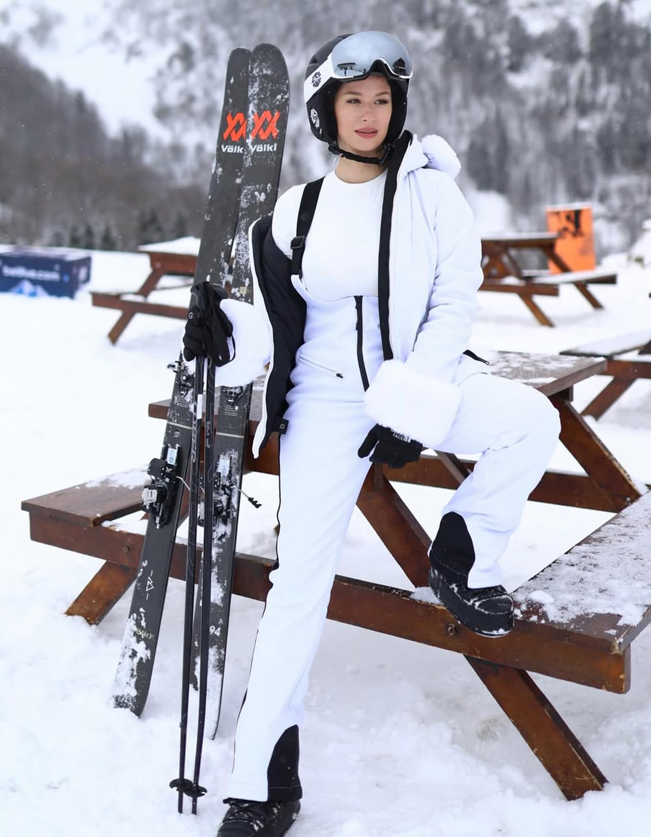 GSOU SNOW Womens Ski Bib Snow Pants Overalls Snowboard Waterproof Windproof Slim Winter Warm High Elasticity White
