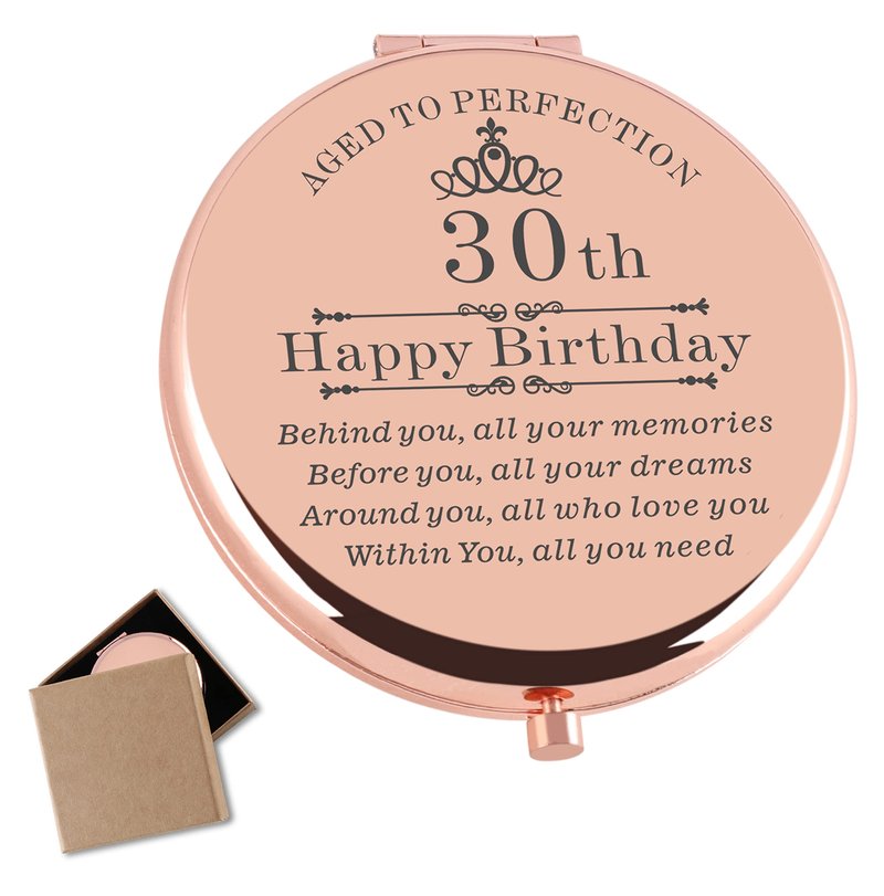 Cawnefil 30th Birthday Gifts for Women Rose Gold Compact Makeup Mirror Happy 30th Birthday Gift Ideas for Women 30th Birthday Present for Daughter Niece Sister Friends