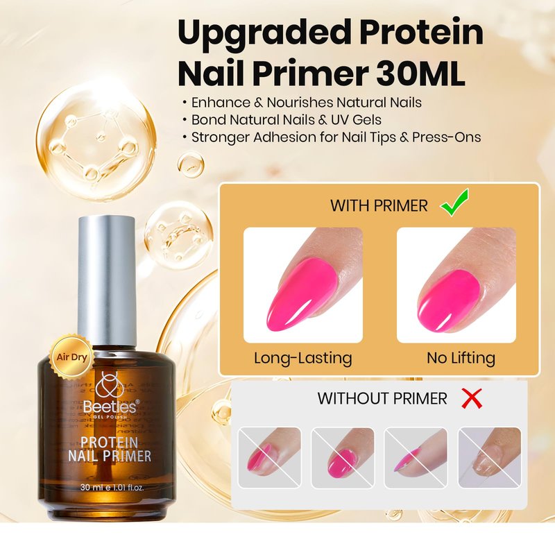 Beetles 30ML Protein Nail Primer - HEMA-Free Acid-free Professional Nail Prep for Acrylic & Gel Polish, Large Size Refill for Nail Technicians, Salon & Home DIY