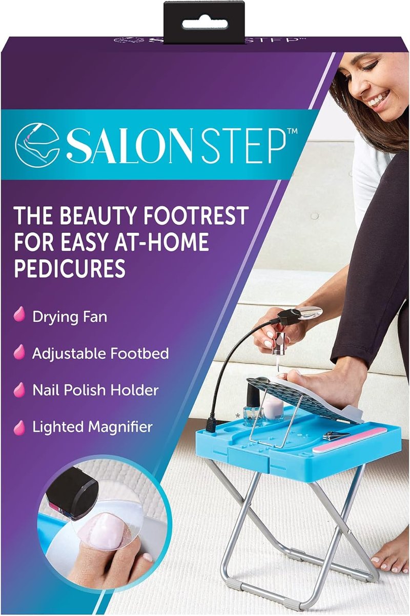 Salon Step Footrest - Easy At-Home Pedicures with LED Magnifier & Adjustable Design | Non-Slip Sturdy Legs