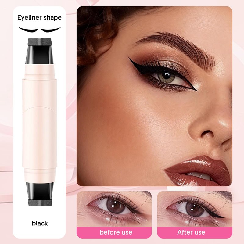 Hubaltuye 2PCS Rotating Eyeliner Stamp Pen, With 100 Dual-Ended Cotton Swabs, Waterproof, Smudge-Proof Wing Eyeliner Stamp, Easy to Create Exquisite Makeup, Ideal For Beginners & Daily Use