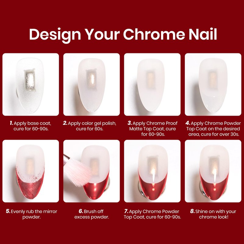 Beetles Gel Top Coat for Chrome Nail Powder, 15ml Chrome Top Coat,15ml Matte Top Coat with Red Green Mirror Chrome Powder Shiny Gloss No Wipe Long Lasting Soak Off Nail Lamp for Nails Art