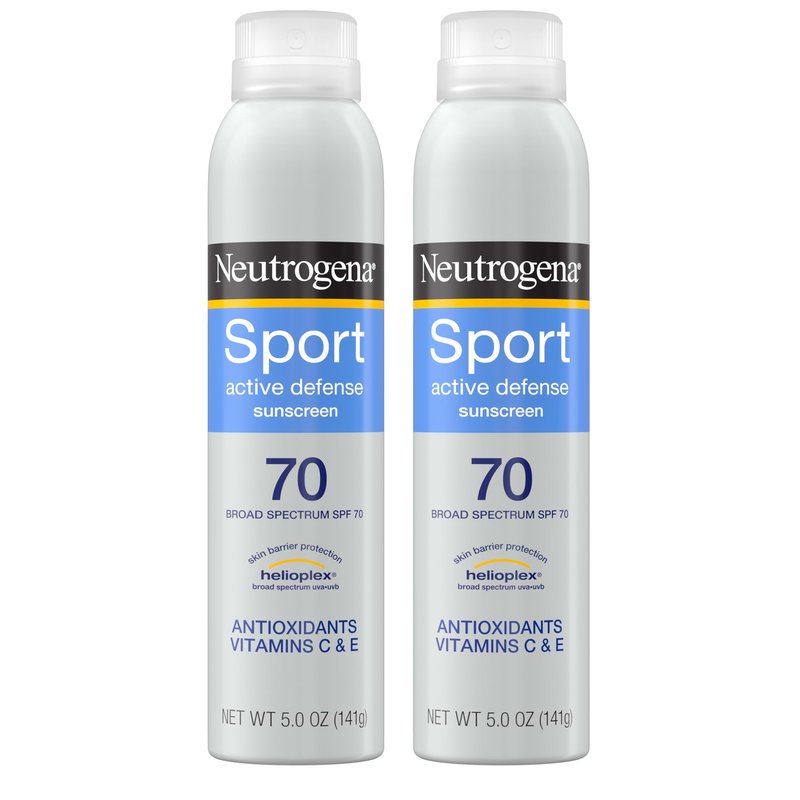 Neutrogena Sport Active Defense SPF 70 Sunscreen Spray, Sweat & Water Resistant Spray Sunscreen with Broad Spectrum Protection for Sunburn Prevention, Oxybenzone-Free, Twin Pack, 5 oz, 2 Pack