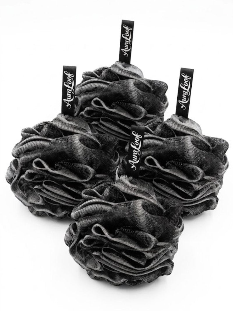 Charcoal Shower Loofah 60g - Extra Soft Bath Sponge with Hanging Ribbon, Durable Mesh Body Scrubber for Men & Women