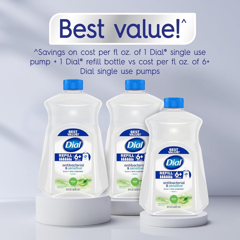 Dial Antibacterial Defense Liquid Hand Soap - Aloe Scent, Gentle Formula, 52 Fl Oz Refill (Pack of 3)