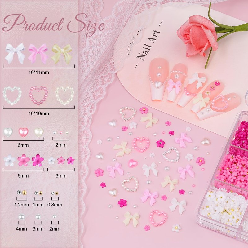 Skiennix 3D Nail Charms Set - 20PCS Chunky Butterflies & 75PCS Coquette Bows | Rhinestones & Pearls for Y2K Nail Art