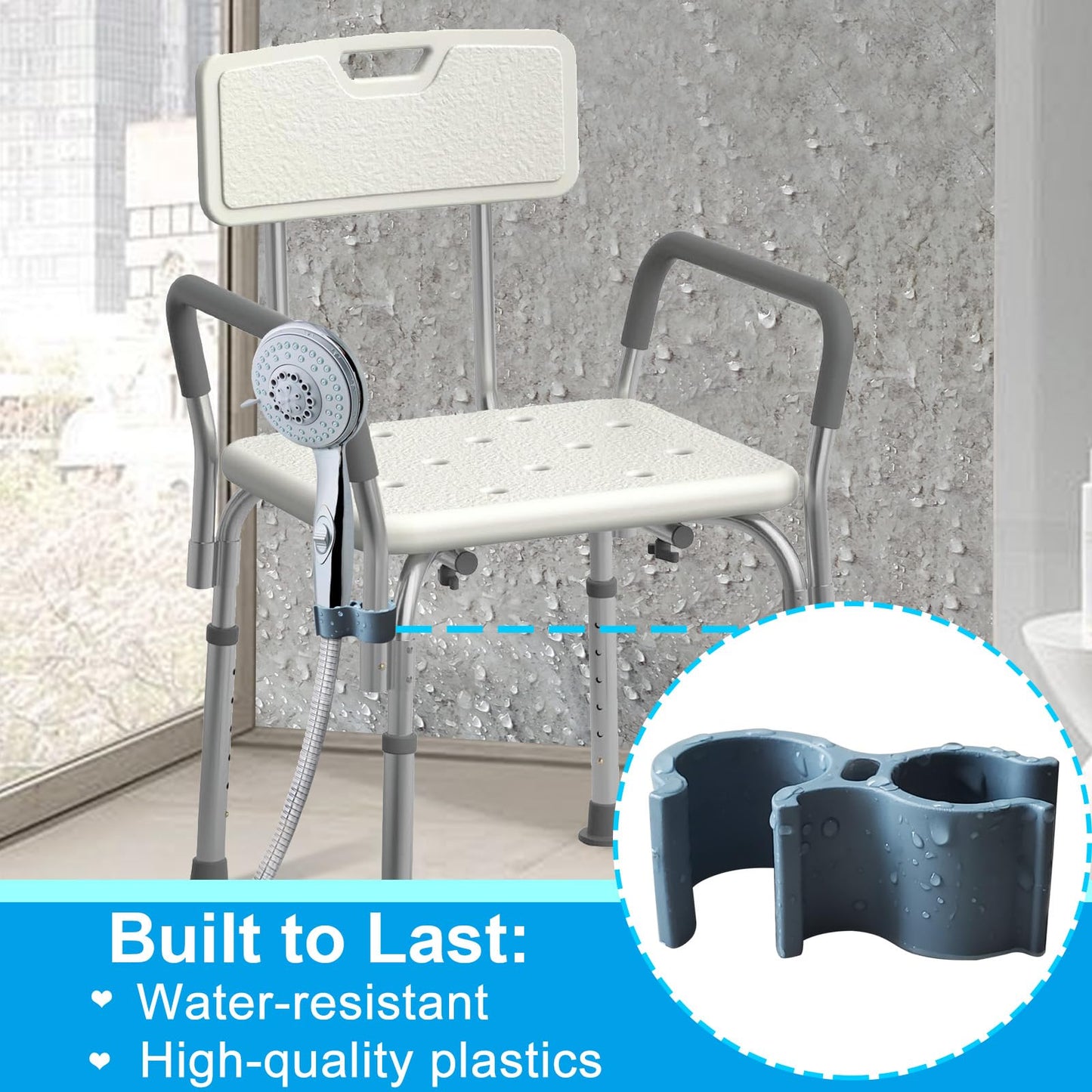 Aliseniors Shower Head Holder Attachment for Bath Seat, Transfer Bench, Bath Stool, Shower Commode, Universal Fit, Blue