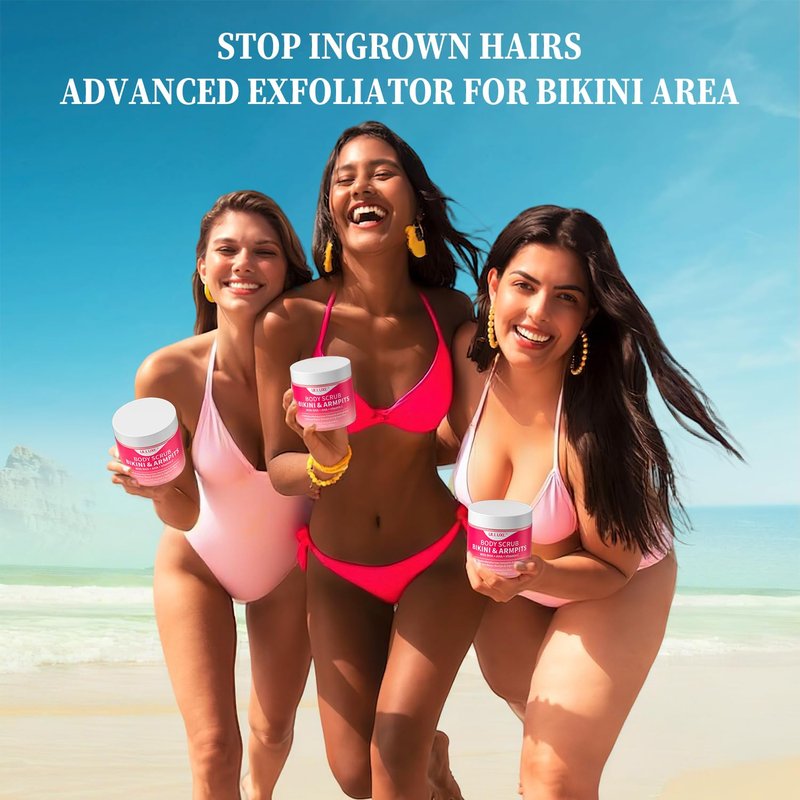 Bikini Area Exfoliator with 10% AHAs BHA & Vitamin C, Exfoliating Body Scrub for Ingrown Hair and Underarm Bumps, Dark Spots, Moisturize Brighten Soothe & Even Skin Tone, Sensitive Skin Safe, 7.76 oz