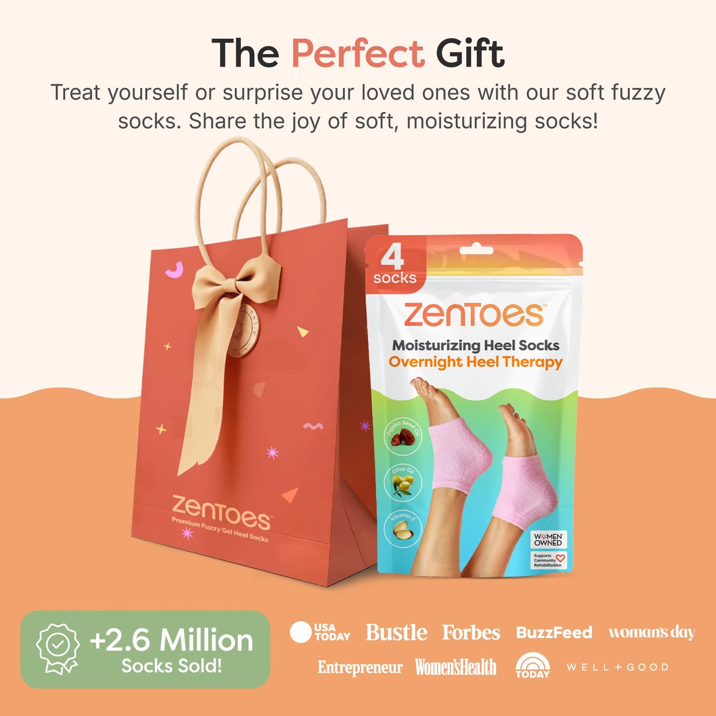 ZenToes Moisturizing Socks for Cracked Heel Treatment, Vitamin E, Olive Oil and Jojoba Oil Infused Heel Socks, Spa Gifts for Women, Mothers Day Gifts (Fuzzy Pink, Regular)