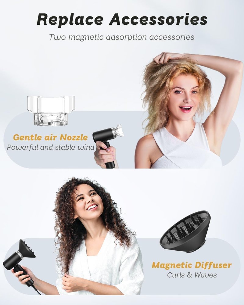 Skiennix Dual Voltage Travel Hair Dryer - Mini High-Speed Ionic Blow Dryer with Diffuser | Lightweight & Portable, Black