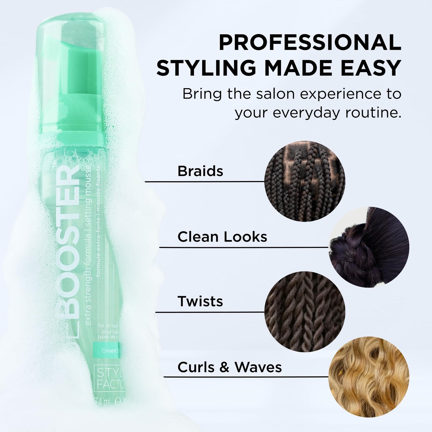 Style Factor EDGE BOOSTER Extra Strength Setting Mousse Travel Size – Frizz Control, Extra Volume, and Conditioning – 2.5oz Orange Ruby Mousse for Curly Hair