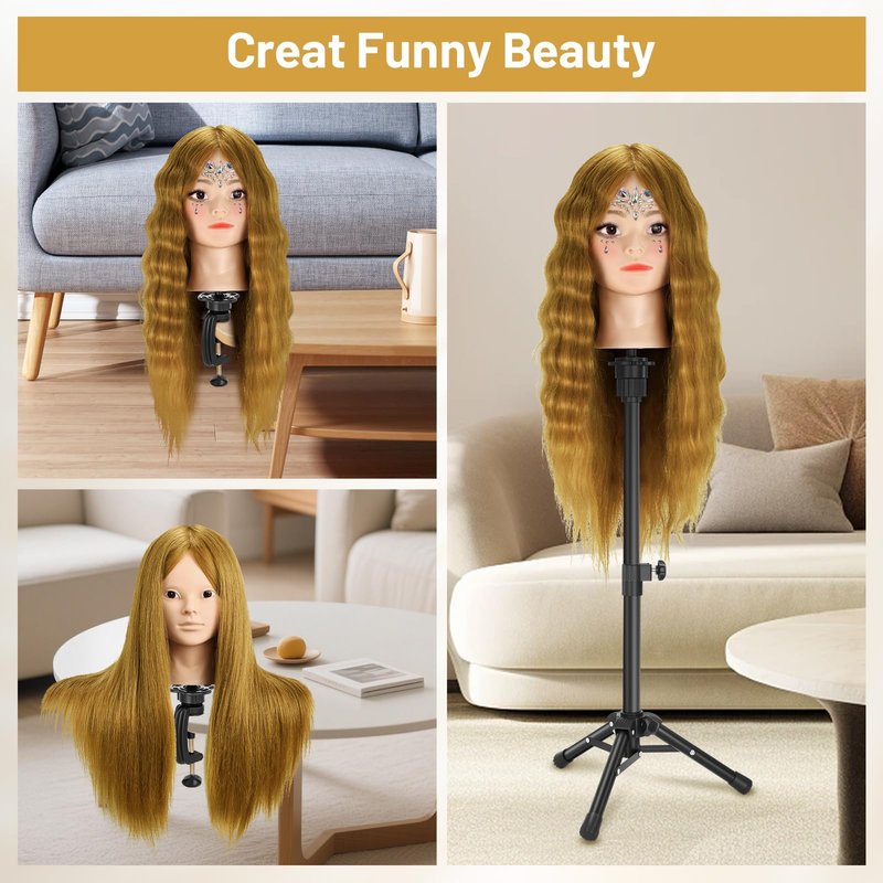 23" Mannequin Head with 90% Real Human Hair for Makeup Practice, Hairdressing Training, Braiding, and Styling with Adjustable Tripod Stand