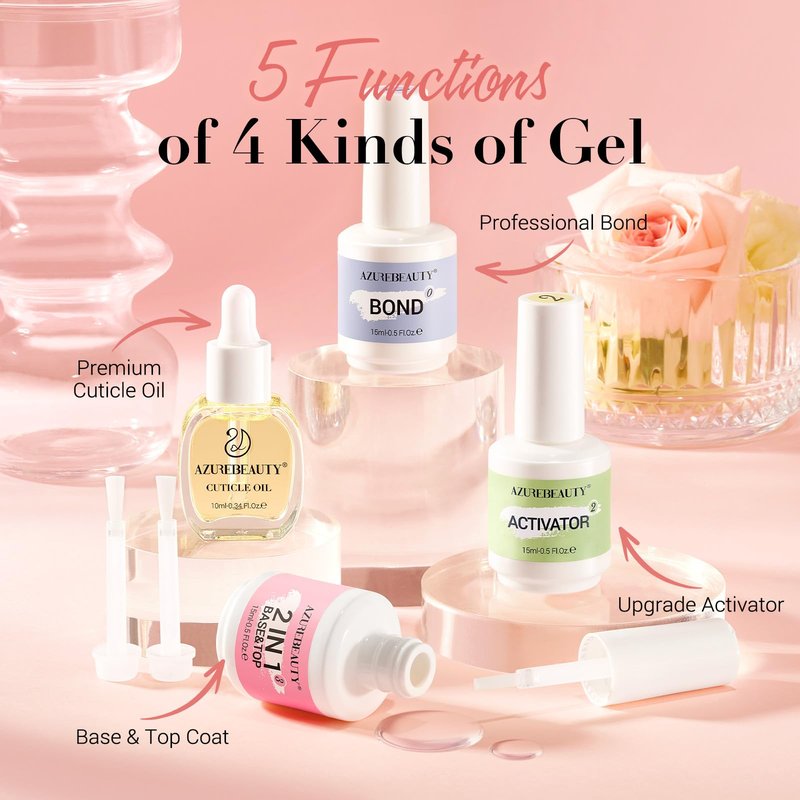 AzureBeauty Dip Powder Liquid Set 15ml/0.5oz Nail Repair Cuticle Oil Dip Powder Base Top Coat with Activator, Bond, Cuticle Care for Dipping Powder Nail Kit, No Need Nail Lamp