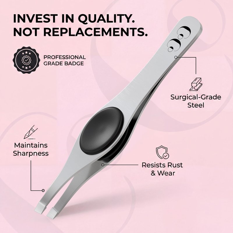 Coco’s Closet Tweezer for Eyebrows – Surgical grade Stainless Steel Slant Silver Tweezer - Precision for Ingrown Hair Removal