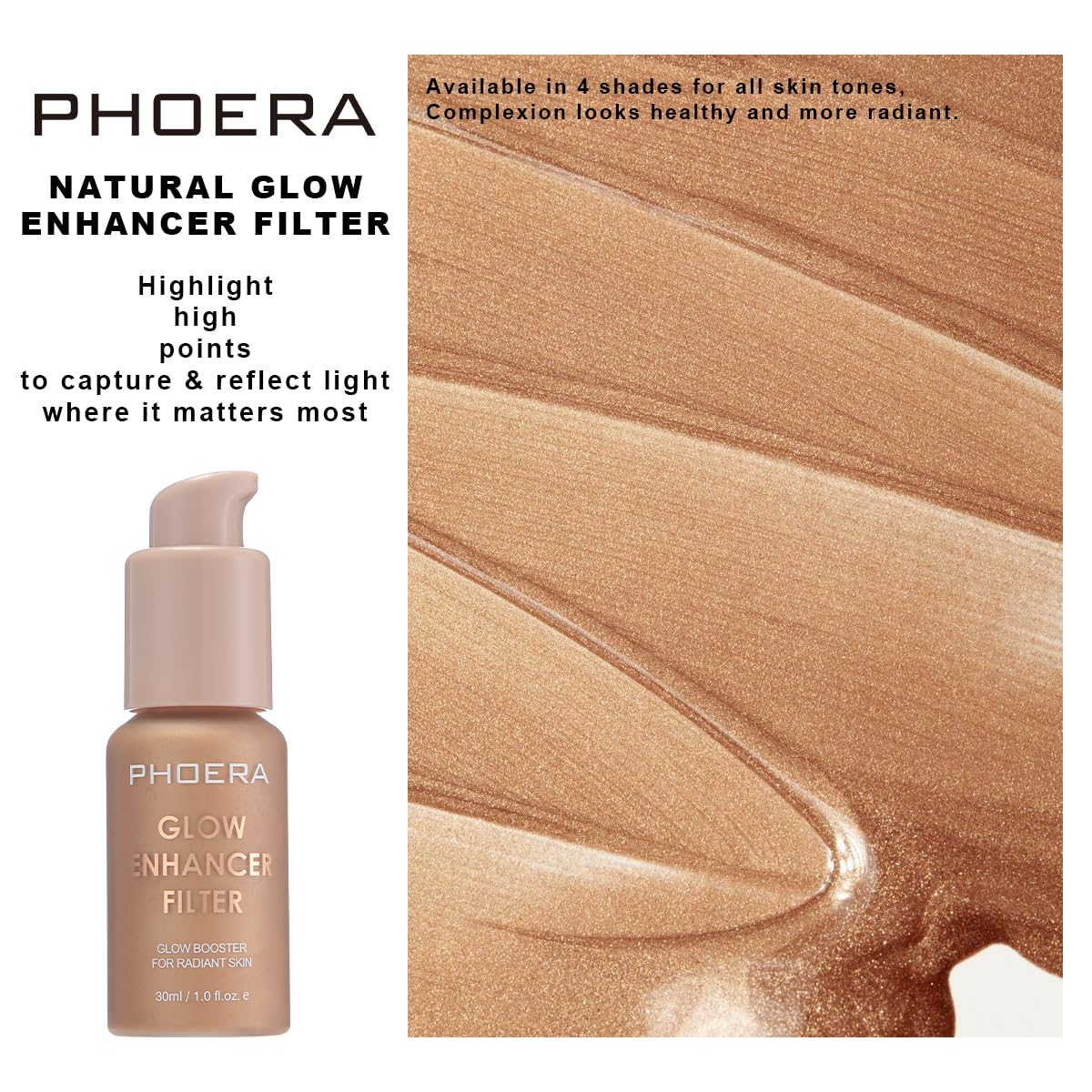 PHOERA Skin Glow Tint Foundation, Lightweight Water Based Tinted Sheer to Light Filter Effect Silk Perfect Glow Illuminating Foundation Makeu. (04 Deep)