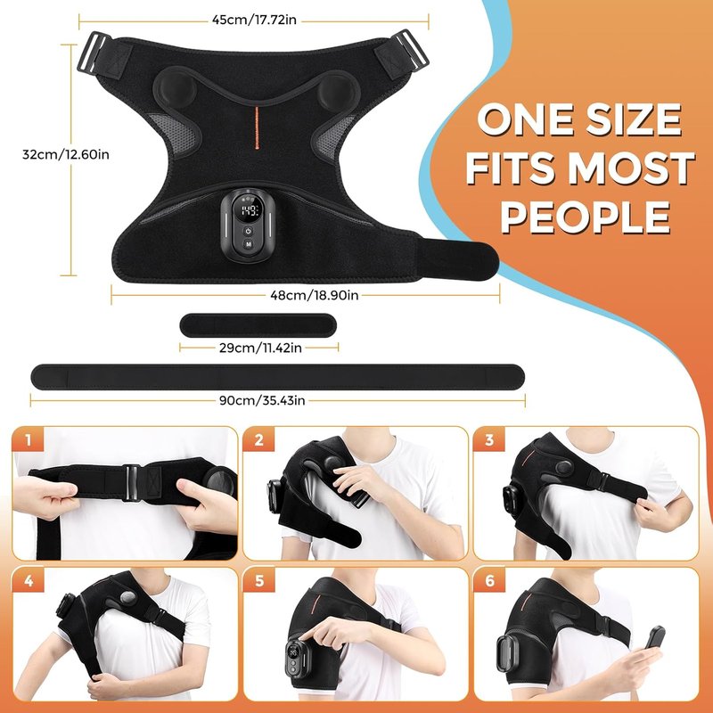 Cordless Shoulder Heating Pad - Portable Heated Wrap for Pain Relief | 5 Heat & Vibration Settings