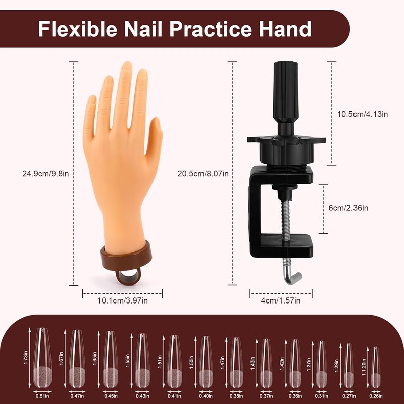 Acrylic Nail Practice Hand - Flexible Mannequin Model for Training | 240 Pcs Ballerina Nail Tips Included