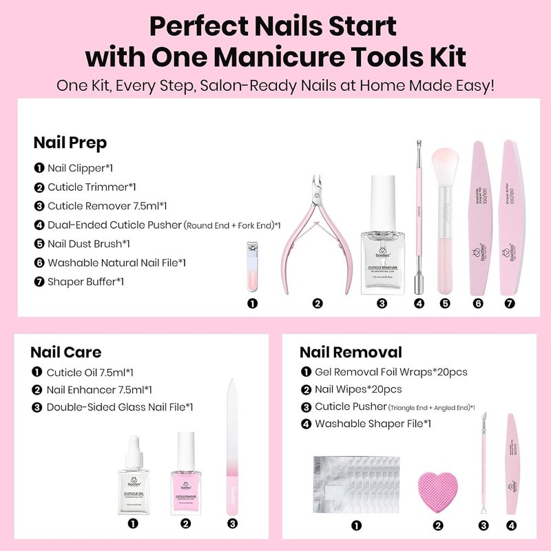 Beetles Gel Polish Remover Kit - 14-Piece Nail Care Set with Cuticle Oil & Glass Files | Perfect Gift for Women