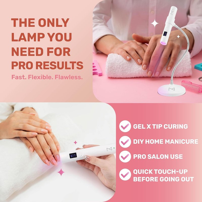 M - GlamCure GO Nail Flash Cure Lamp with Focus Beam Technology, Touch Screen - LED & UV Nail Light - Curing Lamp for Gel Nails, Acrylic, Builder - Portable & Adjustable (Violet)