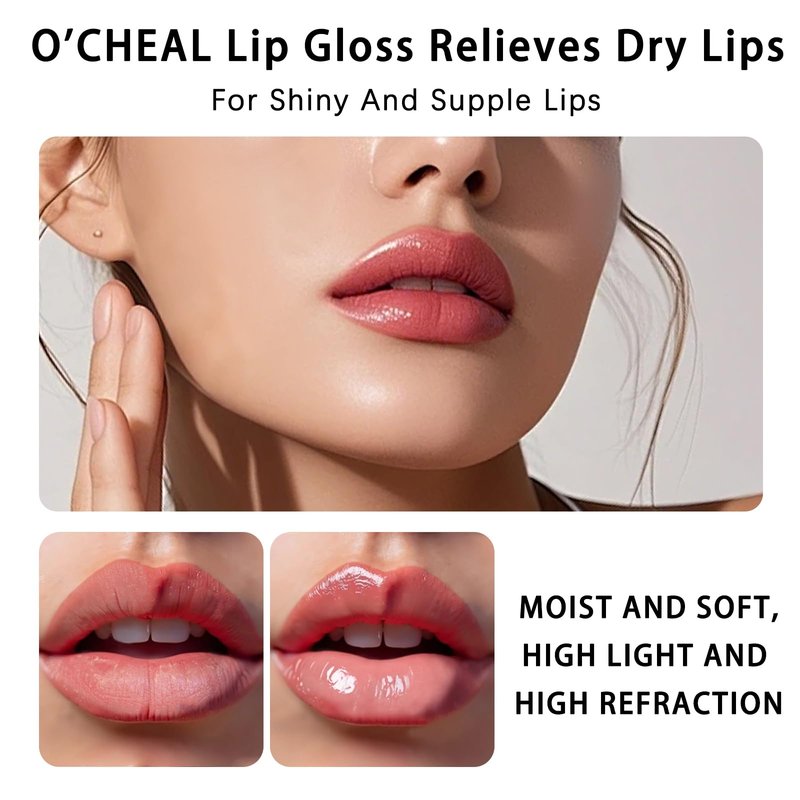 O'CHEAL Lip Gloss for Women, Hydrating Tinted Lip Balm, Natural Glossy Sheer Lip Stain, Lightweight, Plumping, Non Sticky, Long-Lasting, Anti-Wrinkle Lip Butter, Cruelty-Free & Vegan (Light Brown)