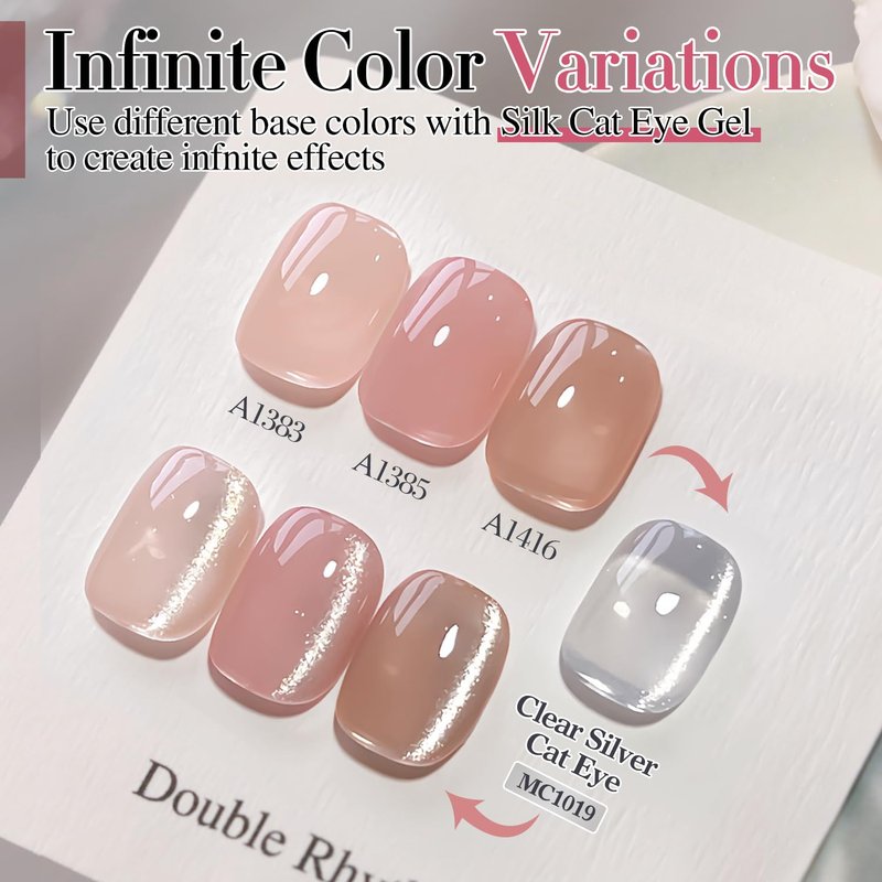 Double Rhythm Cat Eye Gel Polish - 0.5 OZ Holographic Glitter Magnetic Polish | Silver Translucent Jelly Color