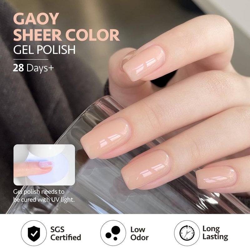 GAOY Nude Jelly Gel Nail Polish - 16ml Sheer Translucent Soak Off Gel for DIY Nail Art | Bright Nude Color