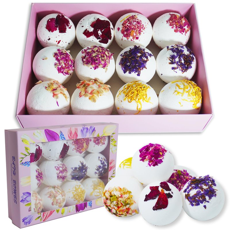 Persidra Aromatherapy Bath Bombs with Dried Flower Petals - 12 Pack Large Bath Bomb Handmade SPA Gift Set for Women, Moisturizing Natural Essential Oil Fizzies for Stress Relief & Relaxation Home SPA