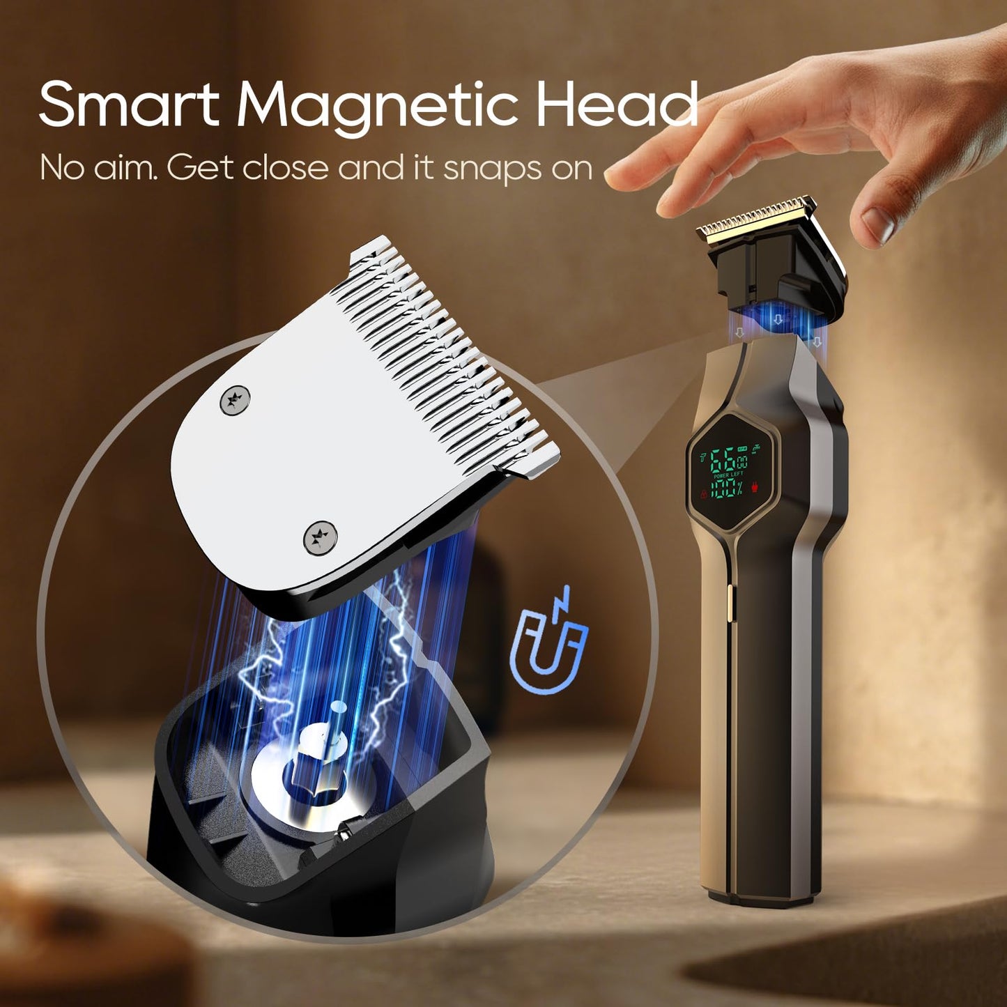 TRIMX Beard Trimmer for Men, Magnetic Snap-on Replacement Heads & Charging Dock, IPX7 Waterproof Cordless Hair Clippers, Mens Grooming Kits for Mustache/Body/Face/Ear/Nose, Gray
