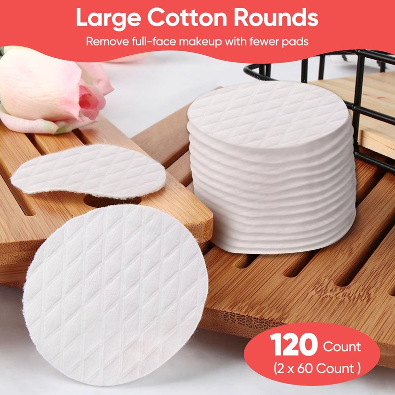 ICOTLE Extra Large Cotton Rounds, Diameter 3.14", 100% Pure Cotton Pads, Soft and Lint-Free, for Removing Makeup, Nail Polish, and Cleansing Face, 120 Count