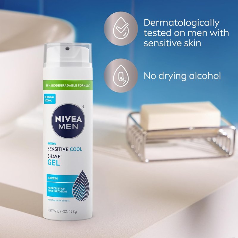 NIVEA MEN Sensitive Cool Shave Gel - Alcohol-Free Formula with Chamomile Extract | 7 Oz Can, Pack of 3