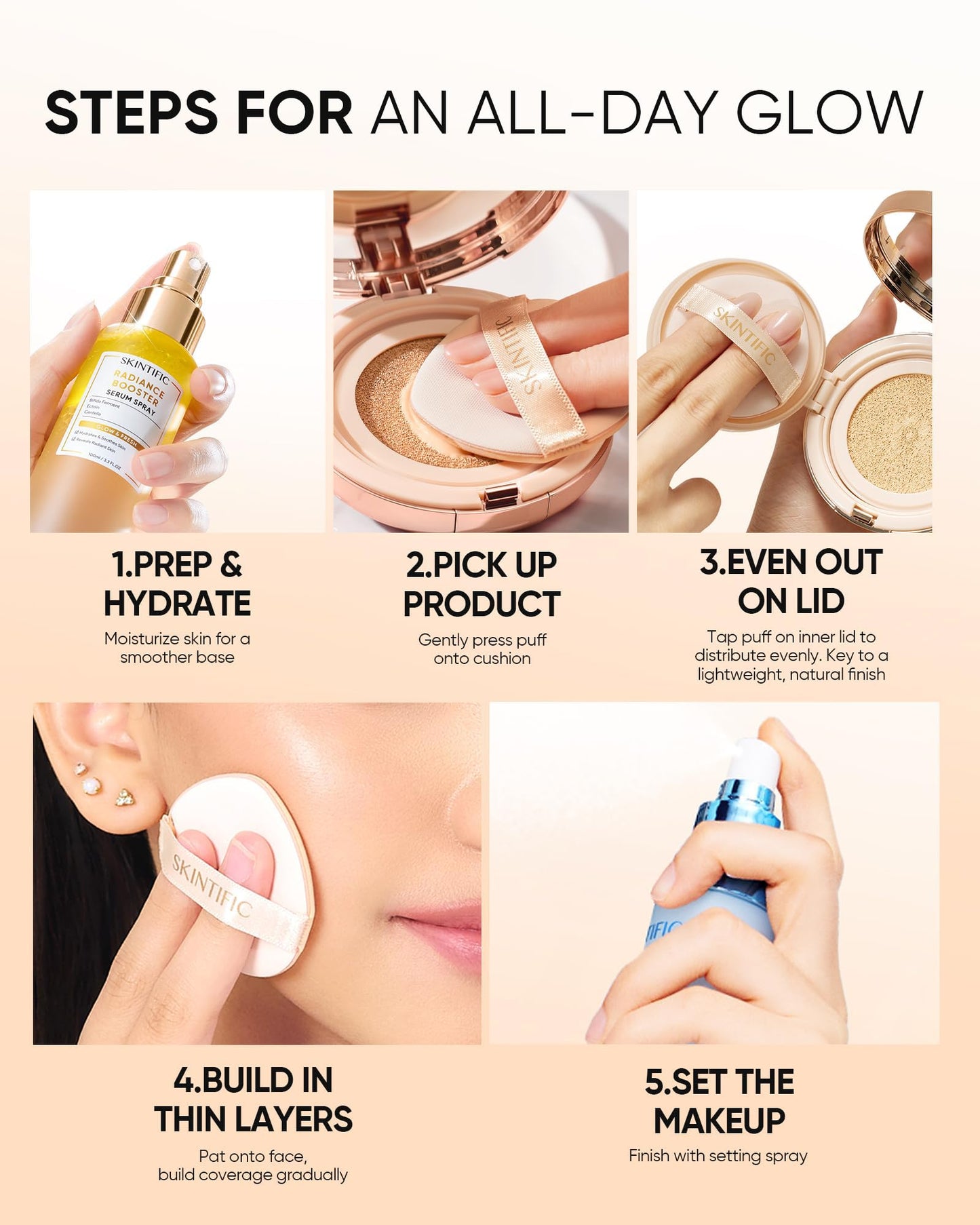 SKINTIFIC Full Coverage Cushion Foundation #02 Ivory| Satin Glow Finish, Oil-Control & Waterproof, Buildable Tattoo Cover Cushion for All Skin Types
