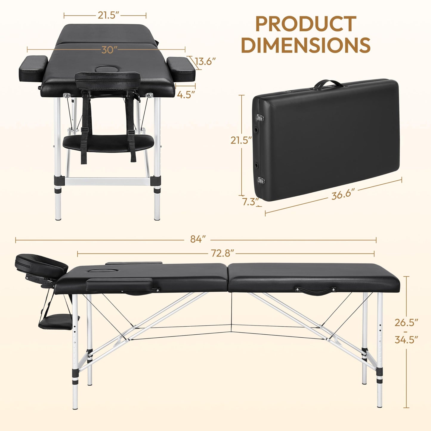 Yaheetech Massage Tables Portable Massage Bed Aluminium Height Adjustable Facial Salon Tattoo Bed with Non-Woven Bag, 22 inch Width Black